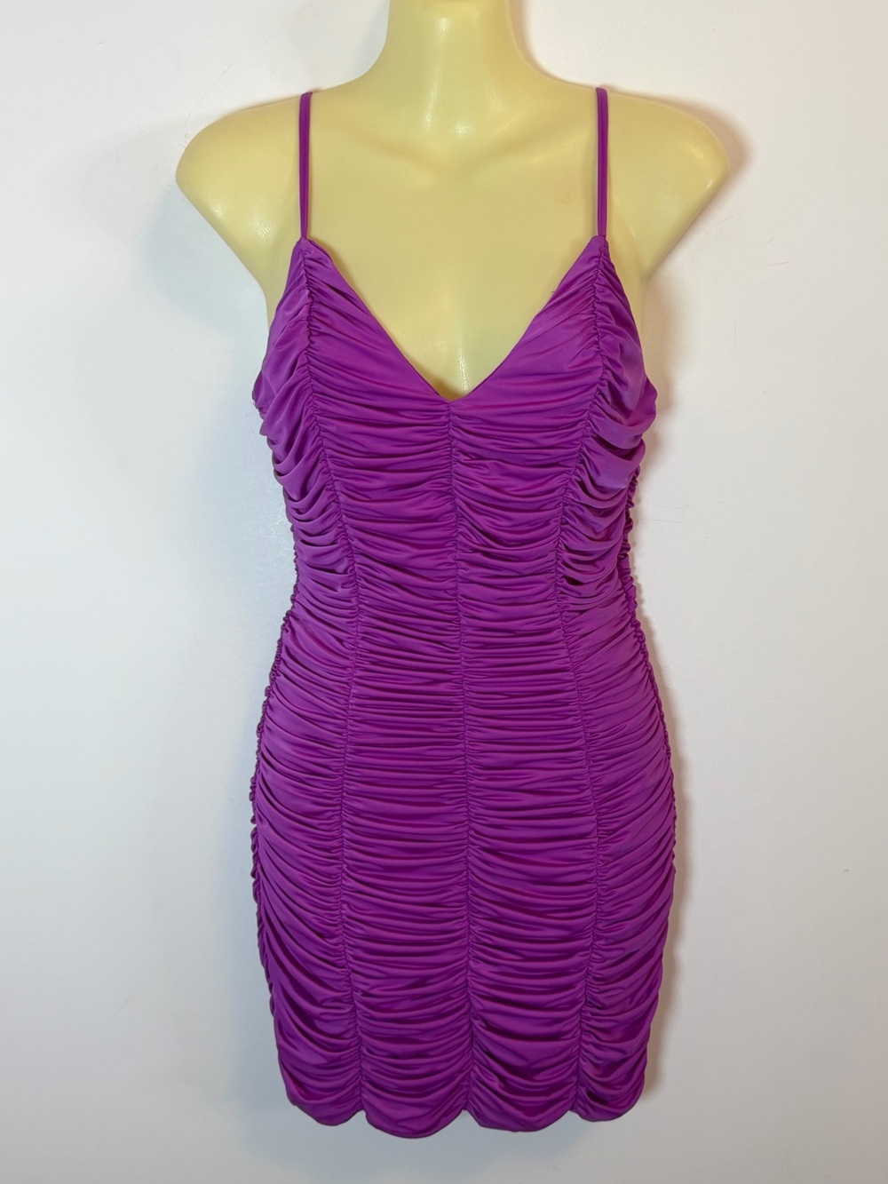 NWT DO+BE Purple Ruched Spaghetti-Strap Mini Dress